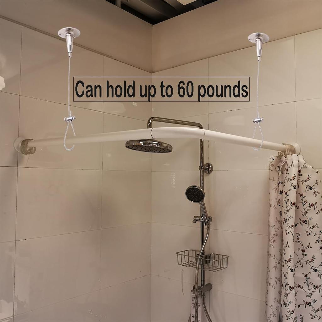2 Sets Ceiling Support for Closet Rod Stainless Steel Adjustable 59-inch Ceiling Suspension Holder for Curved L-Shaped or Straight Shower Rods