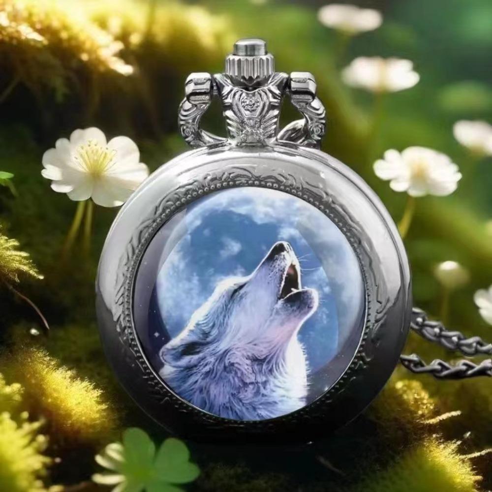 Color Pattern Medium Pocket Watch Retro Flip Decorative Necklace Watch Personality Trend Male and Female Students Quartz Watch