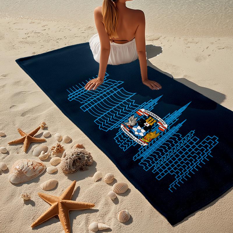 1pz Telo da Spiaggia Design Stemma Coventry City - Morbido, Microfibra Assorbente, Leggero, Ideale per Spiaggia, Feste, Viaggi, Campeggio, Regali per tifosi