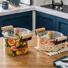 High Borosilicate Glass Soup Pot with Lid for Electric Stoves, Transparent Double Ear, Wood Handle.