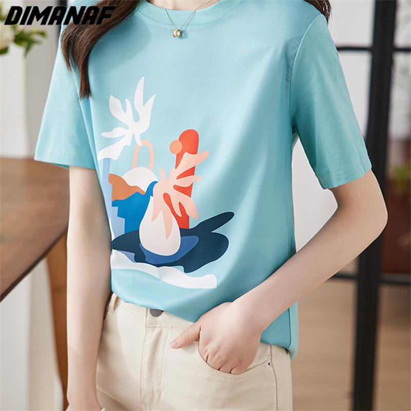 

DIMANAF 2023 Новая женская футболка больших размеров Женская футболка с О-образным вырезом Свободные отверстия Топы и футболки с принтом Футболка с коротким рукавом Мультфильм