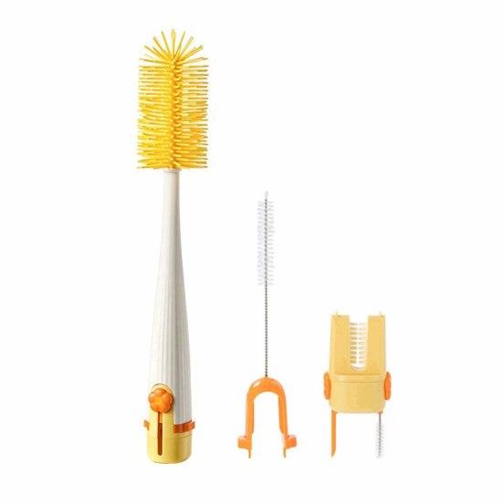 Home Kitchen Gadget 5 in 1 Silicone Cup Brush with Long Handle, Multifunctional Deep Bottle Cleaning Brush, Non-slip Reusable Cleaner for Baby Bottles
