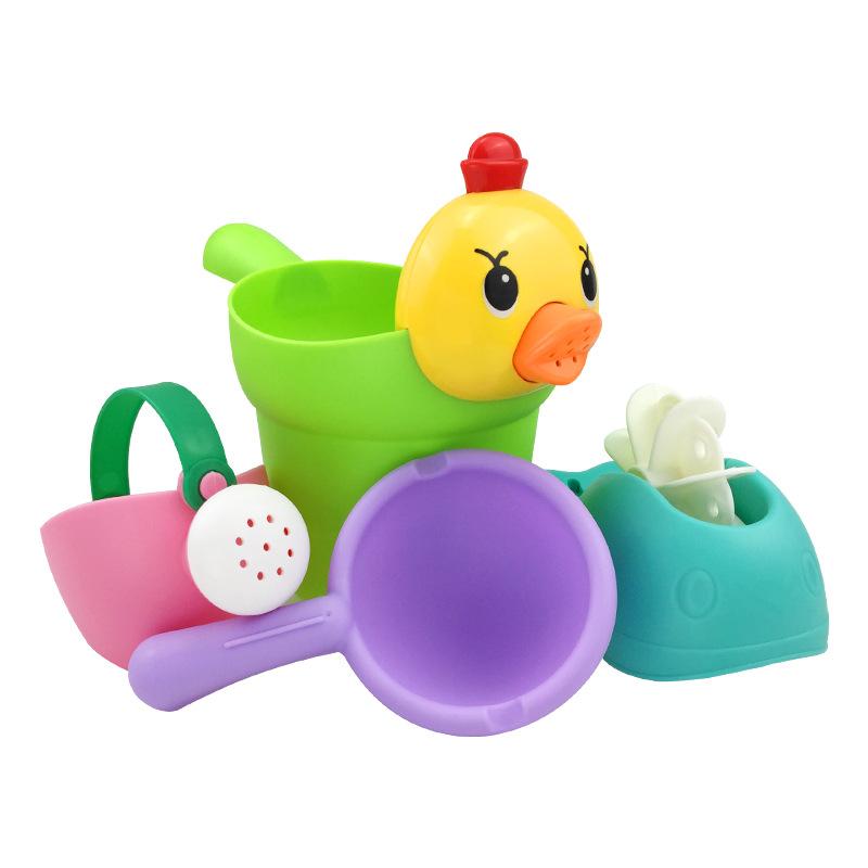4-teiliges Set Baby Badespielzeug Gummi Süße Ente Bärenform Wasserrad Wassersprühset für Babyparty Schwimmen Badespielzeug Kindergeschenk