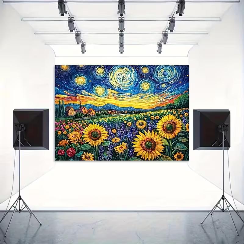 2D Colorful Starry Sky Sunflower Backdrop for Art Class & Event Decoration