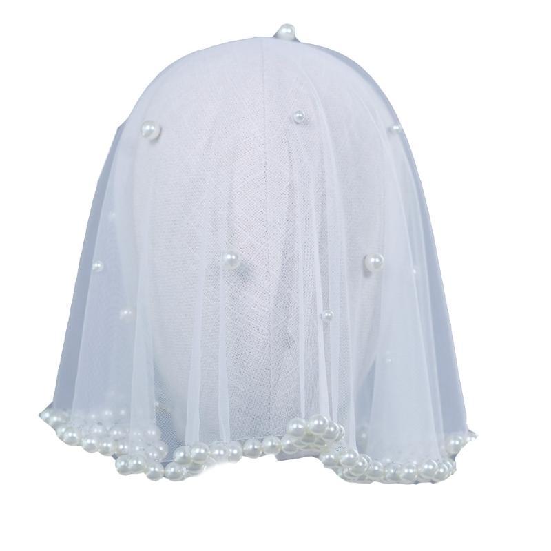 A52E Pearls Brim Veil Luxurious Pearls for Daily Wear and Special Occasions Lace Detail Veil for Ladies