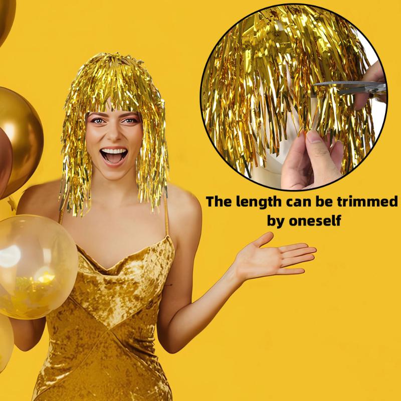 Glänzende Lametta-Perücke Metallische Maskenball-Disco-Hut Folien-Lametta-Perücken für Erwachsene Kostümparty Als Foto-Requisite Cosplay-Zubehör