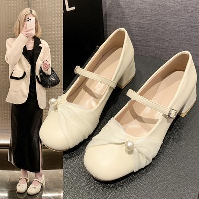 Mary Jane High Heels Women's Thick Heels with Retro Soft Leather One Step Shoes Heels Women Zapatos De Mujer