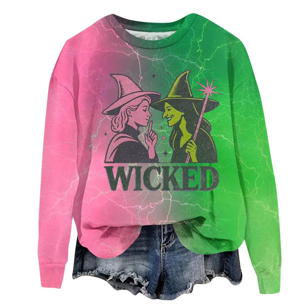 Damen Modisches Lässiges Übergroßes Langärmeliges Rundhals-Pullover-Sweatshirt mit Aufdruck