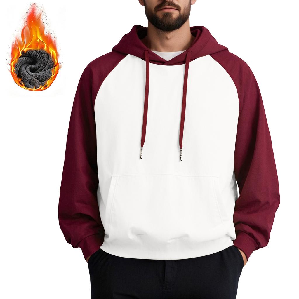 Unisex Casual Drawstring Hoodies Colorblock Raglan Sleeve Fleece Sweatshirts