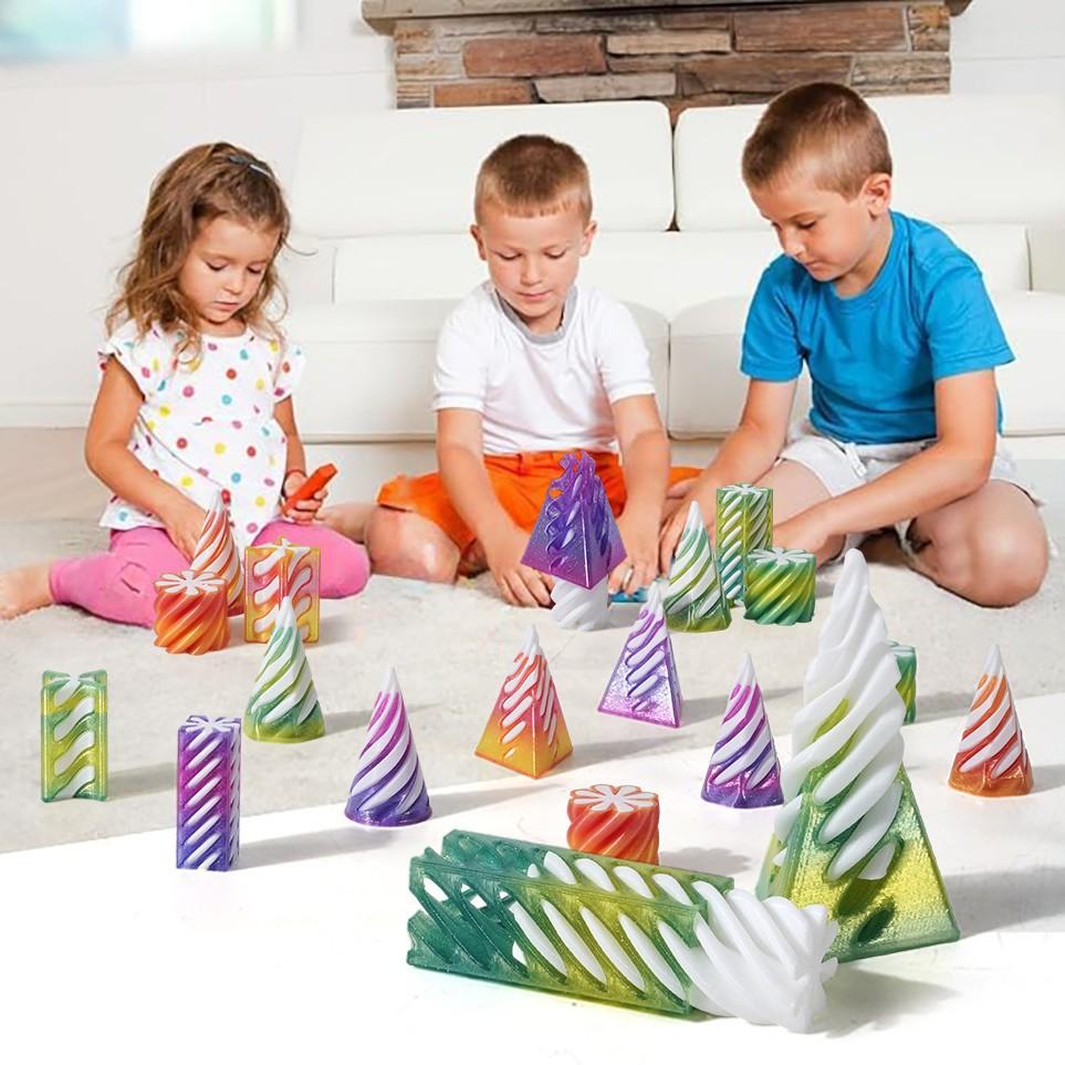 1 Pie Spiral Cone Decompression Toy 3D Printed Pyramid Impossible Pass-through Sculpture Square Pillar Helix Screw Fidget Toys