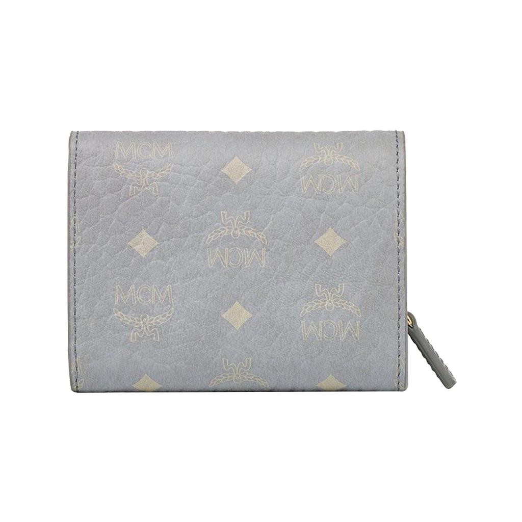 MCM Monogramm-Druck Multi-Schlitz Drei-Falt Beschichtetes Canvas und Leder Kartenhalter Geldbörse Mini Damen Geldbörse Grau MYSBSVI01FP001