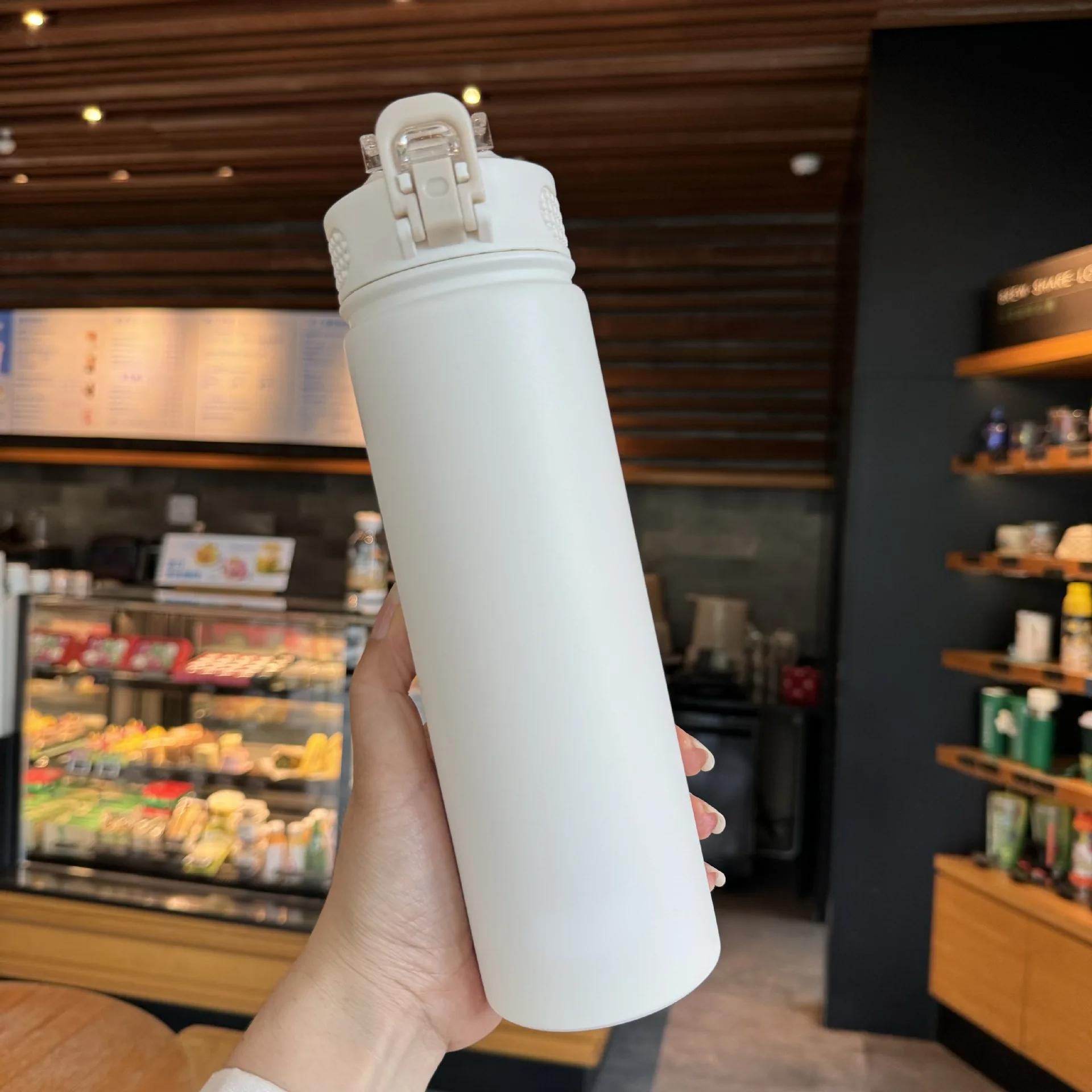 

Термокружка с соломинкой 600/750 мл из нержавеющей стали, термобутылка с чехлом, изоляция, прямая кружка-фляга, стакан для воды, кружка 750ML белый