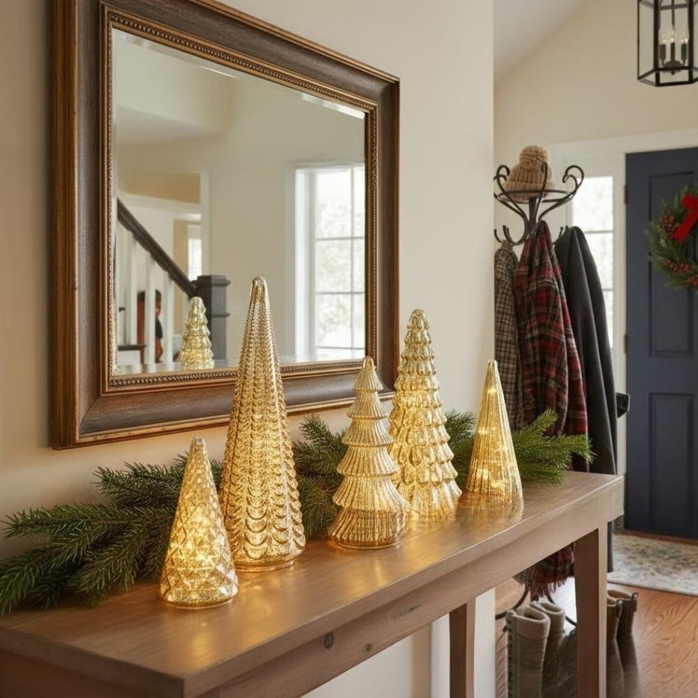 Sada 5 kreativních vánočních stromků z rtuťového skla Stříbrné vánoční ozdoby pro vánoční výzdobu