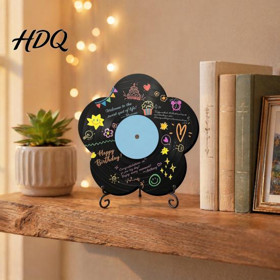 Flower Vinyl Record Diy Ornament DIY Custom Board with Creative Ornament Display Stand Design Personalized Birthday Anniversary Message Board Sign