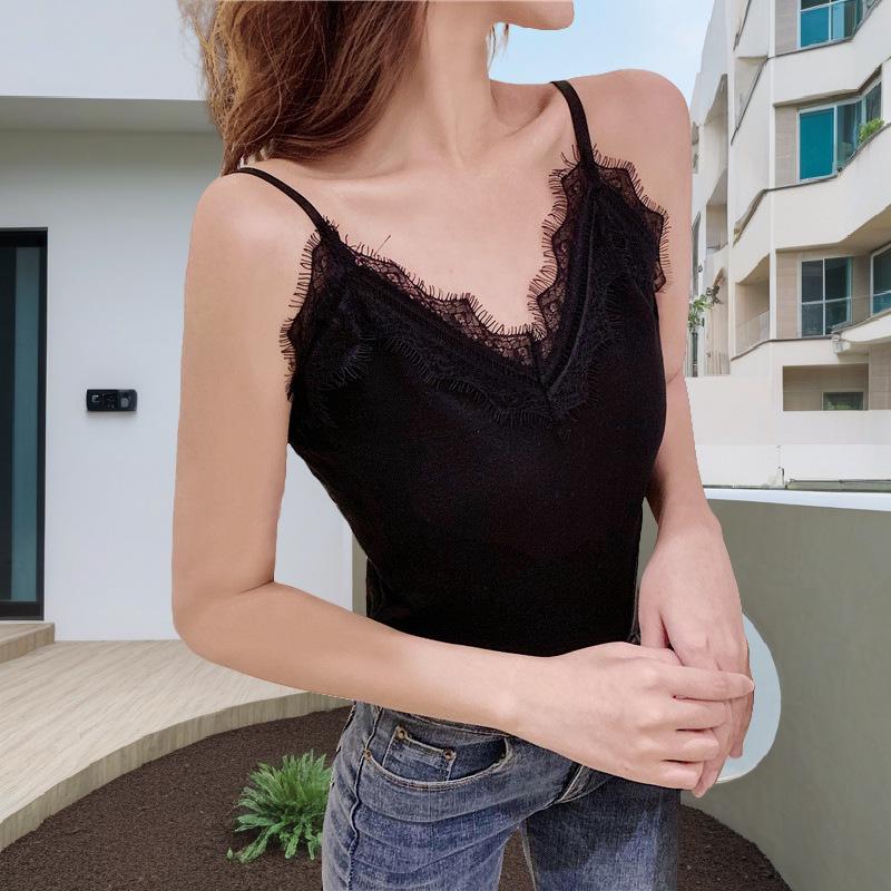 Women s Plus Size French Lace V-neck Camisole - Sleeveless Base Layer Top M (recommended 70-94 jin)