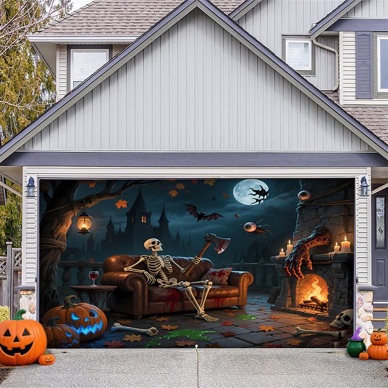 Creepy living room! Halloween garage skulls