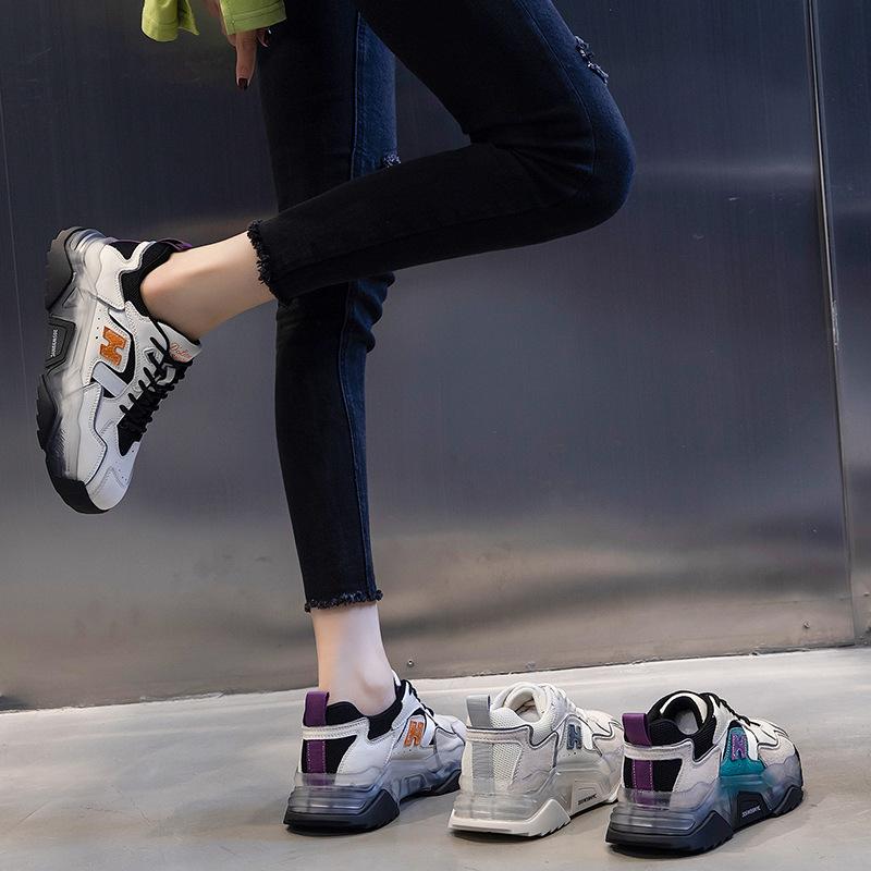 Shoes Women's Spring and Summer 2025 New Sports Running Shoes Platform Casual Leather Women's Shoes Heightening Flat Dad Shoes Women