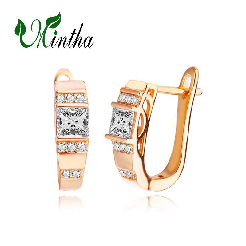 

Серьги-клипсы MINTHA, модные модные украшения, полые серьги-гвоздики с кубическим цирконием для женщин, серьги цвета розового золота A