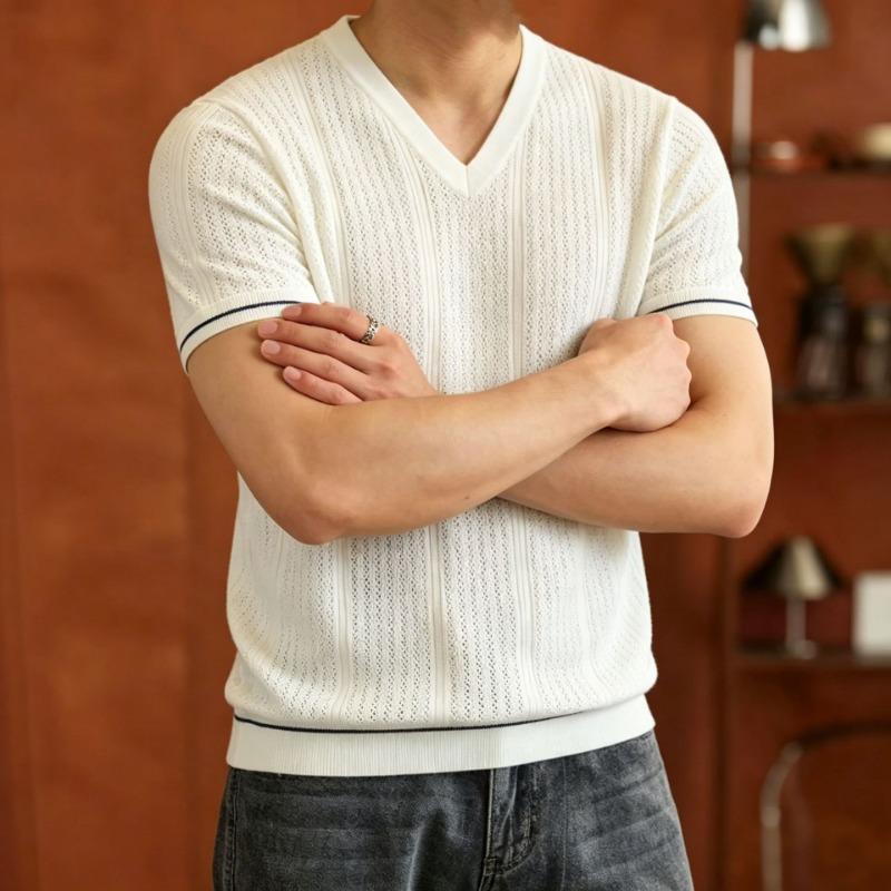 Men S Short Sleeve V Neck Solid Slim Fit Knit Top Summer Casual