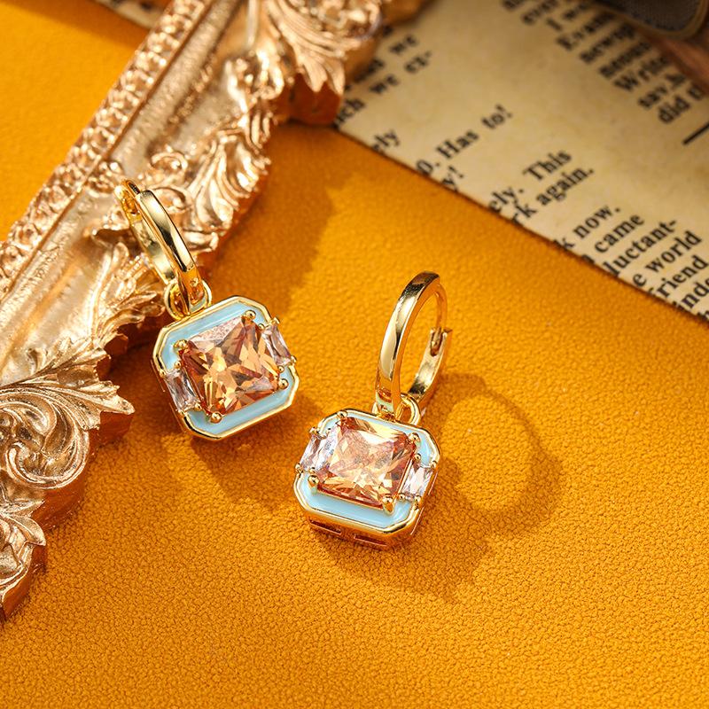 SUYU Zircon Fashion Drop Glaze Retro Geometric Square Earrings Classic Women's Light Luxury Personalized Women's Earrings