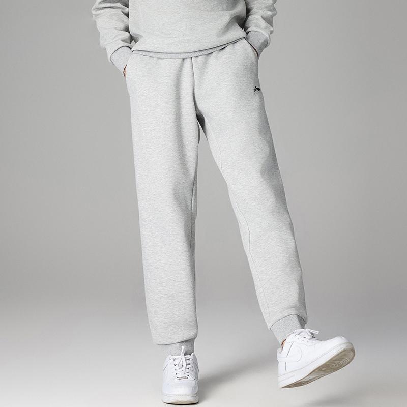 Li Ning Badminton Series Athletic Casual Series Fitted Thick Solid Color Knitted Sweatpants Men bottoms AKLVD49-2