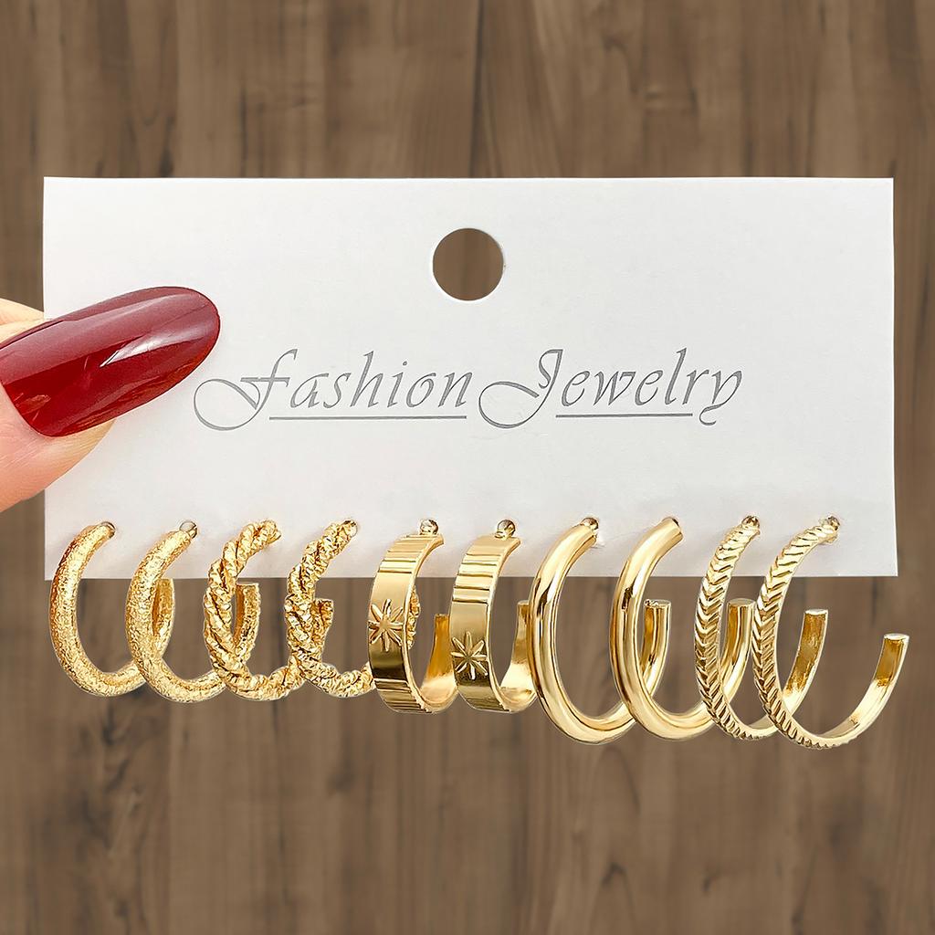 Simple Large Circle Metal Irregular Circle Stud Earrings Set - Creative And Personalized Ear Jewelry - 8-piece Earring Set