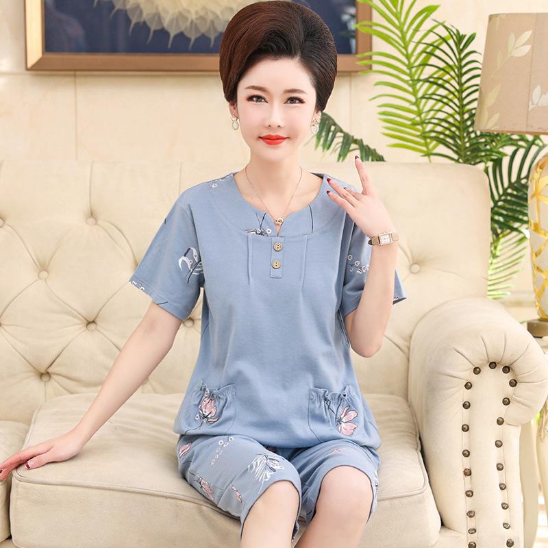 

Женский хлопковый пижамный комплект большого размера - С коротким рукавом, Легкий, для женщин среднего и пожилого возраста Medium