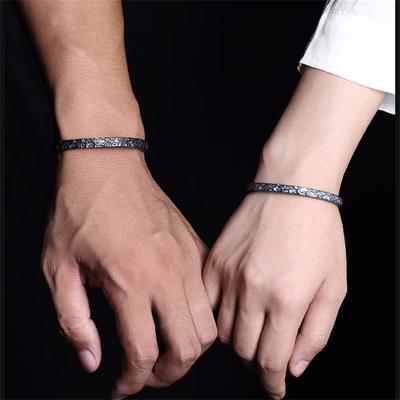 Top Quality Silver 925 Bangle For Men Jewelry Personality Black Stone Pattern Bangle Male Female Couple Hand Accessories