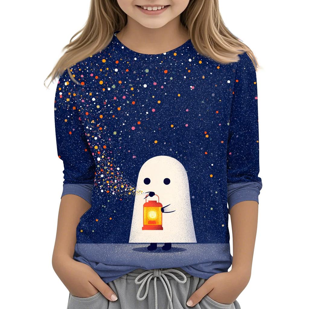 Laste 3/4 varrukatega trükitud O-kaelusega top igapäevane vabaaja T-särk