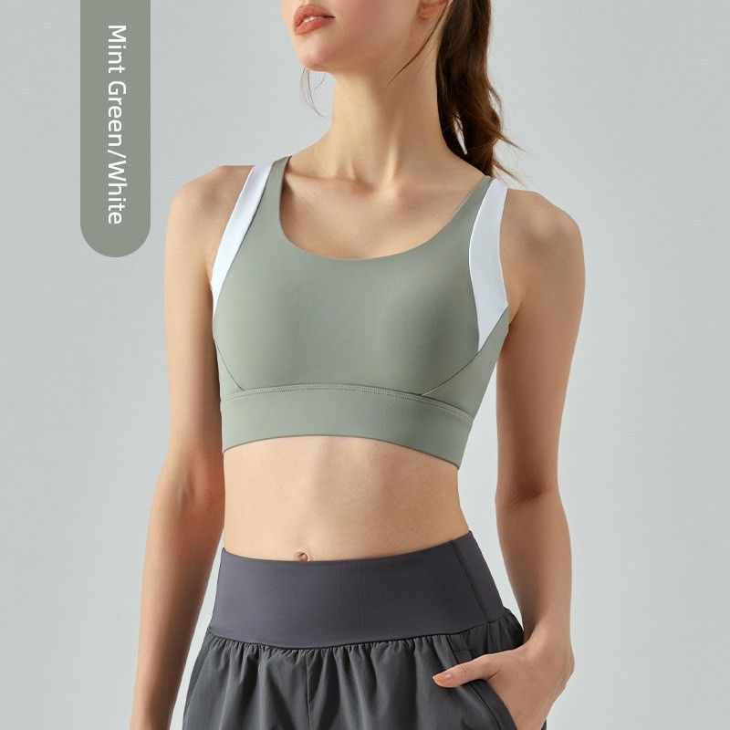 

High-Intensity Exercise Intimates One-Piece Chest Pad Seamless Hook and Eye Closure Shockproof Push-up Fashion Nude Feel Workout Bra Women S Mint Green White