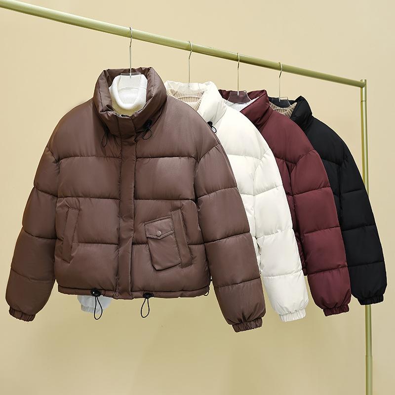 GMXIA Women's Vintage Casual Solid Color Print Autumn Winter Long Sleeve Stand Up Jackets & Coats