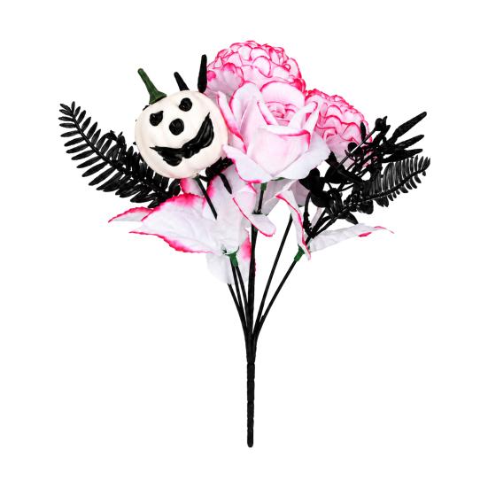 Decorative Silk Flowers for Showcases Halloween Artificial Flower Bouquet, Eucalyptus Floral Stems with Pumpkin Skull, Fake Reusable Dark Theme Party