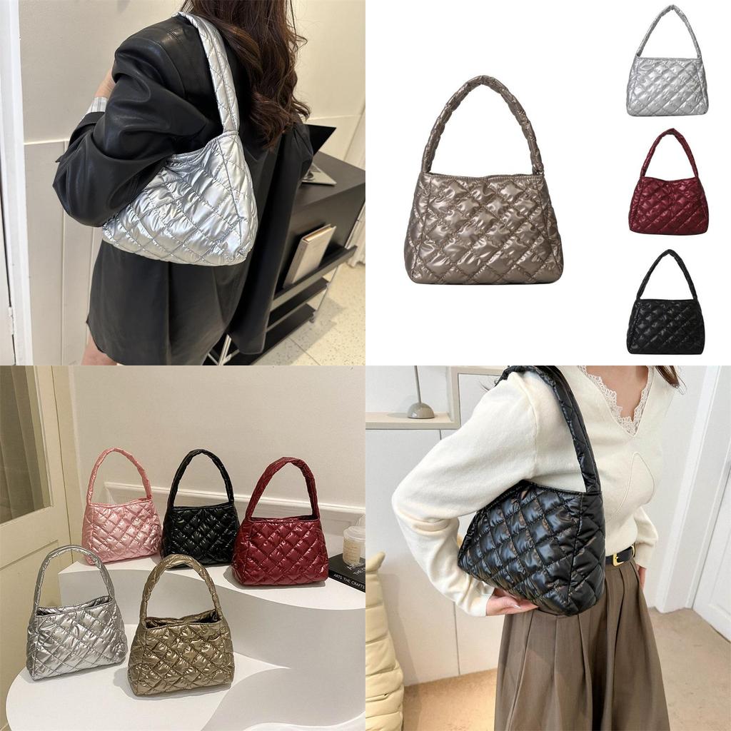 Stylish Quilted Large-capacity Handbag Trendy Geometric Tote For Winter
