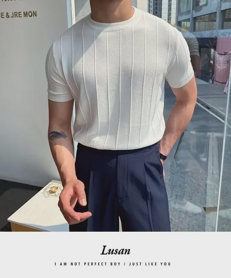 Tendenza Maglione Estivo Casual da Uomo Girocollo Manica Corta 2024