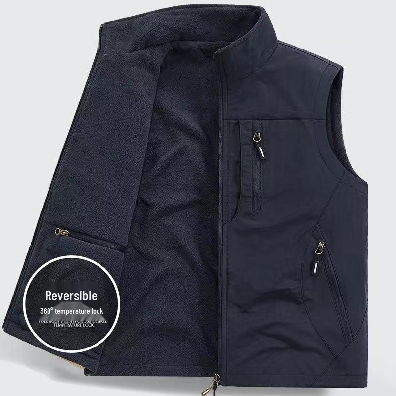 Wasserdichte Fleeceweste für Herren - Beidseitig, Dick, Mehrere Taschen, Outdoor-Gilet