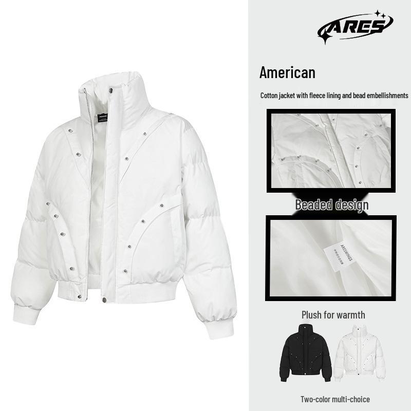 

ARES Men s Retro Winter Stand Collar Cotton Jacket with Rivet Decor and Plus Velvet Lining Medium