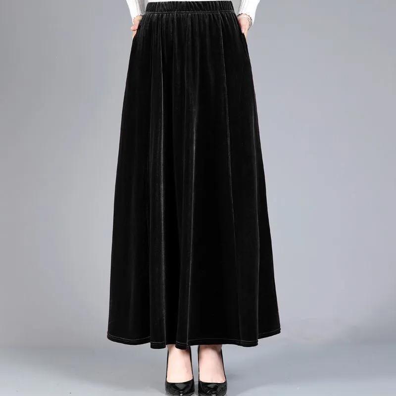 Skirt for Women Casual Versatile Elastic High Waist Long Loose Plus Size Thickened Stretchy Solid Colour Skirt