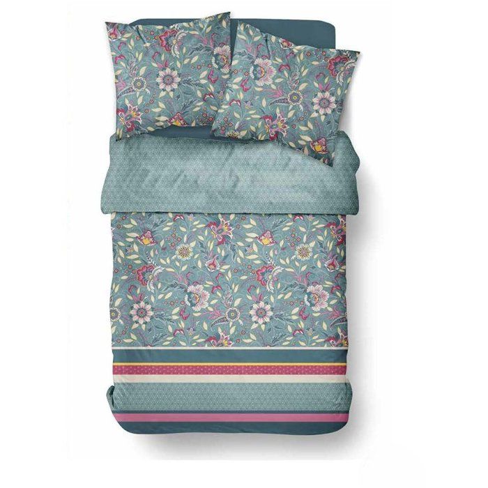 Parure de Lit - 140 x 200 cm - Coton Imprimé Floral Bleu - TODAY SUNSHINE