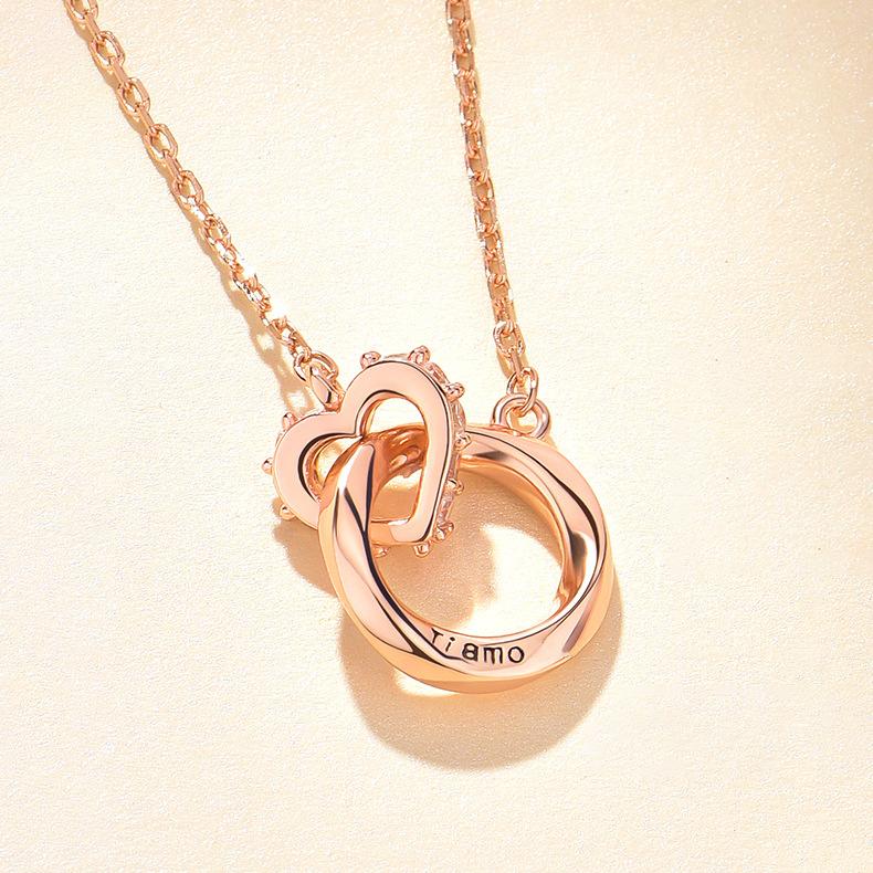 Doppelring-Halskette für Damen, Einfacher und trendiger Doppelkreis-Anhänger, Schlüsselbeinkette, Halskette