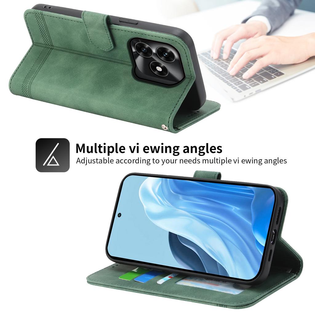 DIERFENG DF-03 Leather Case For Honor X5c Plus 4G / X5c 4G / Play10A 4G Lines Imprint Wallet Phone Cover with Wrist Strap