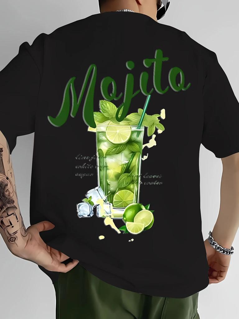 Mens Casual Tshirt Mojito Cocktail Recipe Graphic Tees Streetwear Cotton Short Sleeve Tops Summer