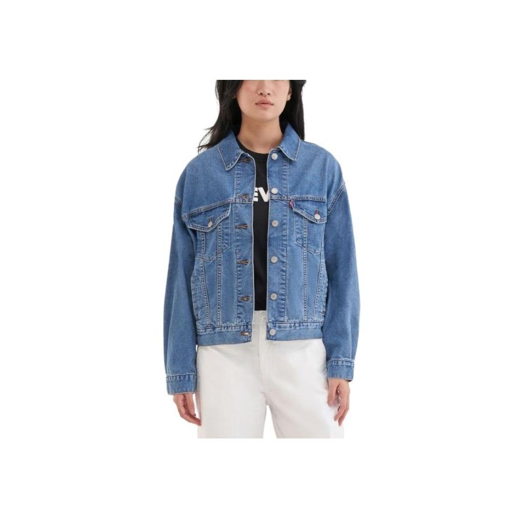 Levis Solid Color Single-Breasted Button Collar Long Sleeve Denim Jacket Women Jackets Blue A1743-0042