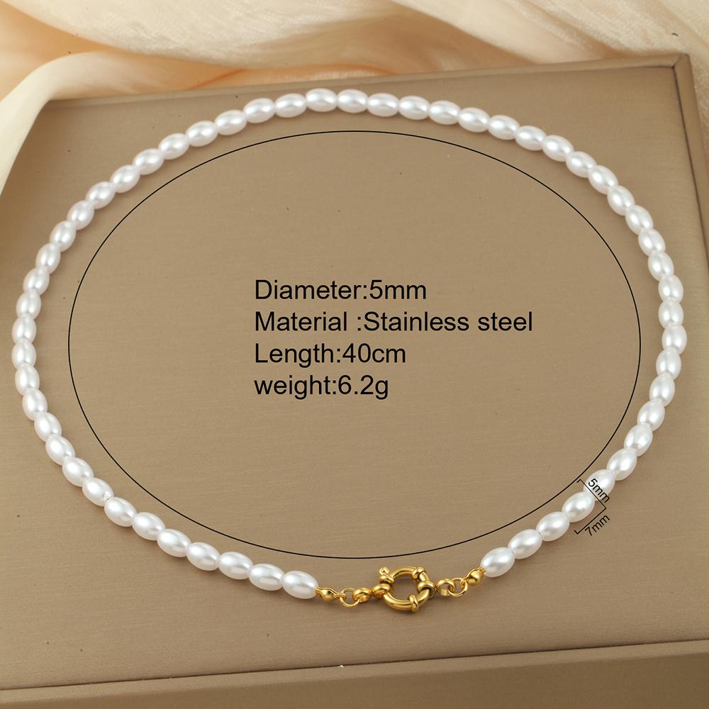 Women's Luxury Imitation Pearl Necklace Stainless Steel Golden Spring Buckle Chain Choker Neck Women's Zircon Birthday Gifts