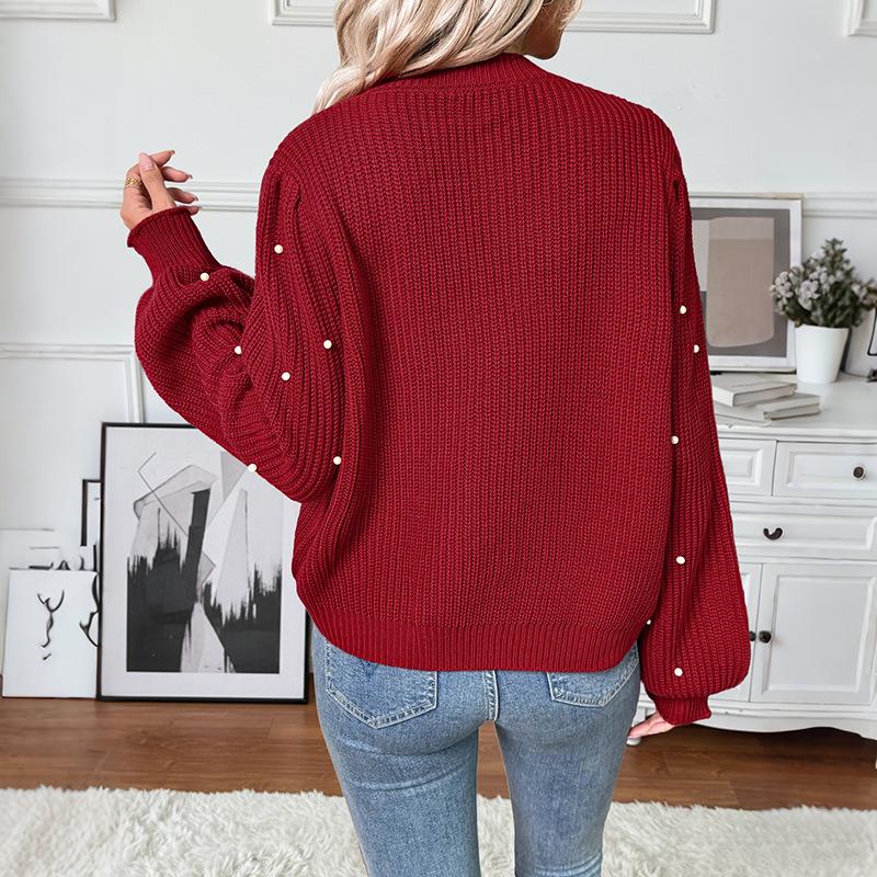 2026 Spring Valentine's Beaded V-neck Cardigan Sweater - Women's Fashion European & American Style