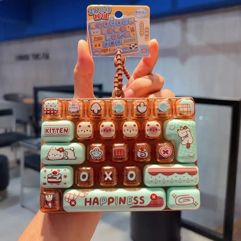 Cute 26 Grids Stress Relief Simulation Keyboard Keychain Animal Diary Desktop Decoration Student Bag Ornament Toy Creative Gift