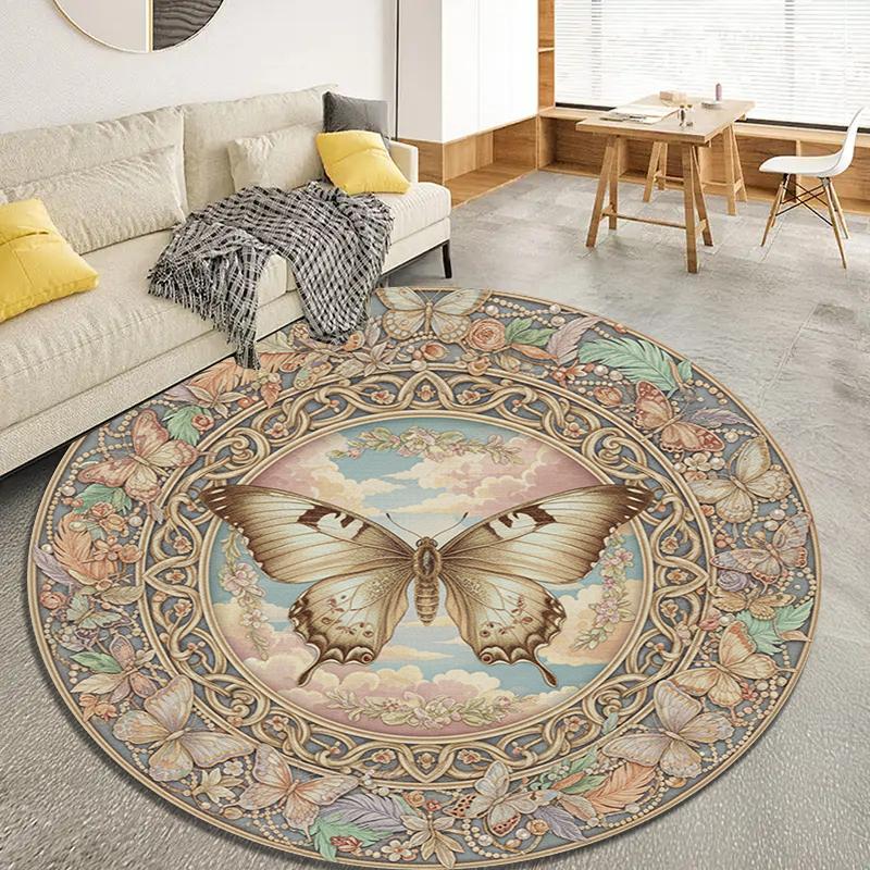 Butterfly Gorgeous Round Area Rug,Carpet Rug for Living Room Bedroom Sofa Playroom Decor,Non-slip Floor Mat85