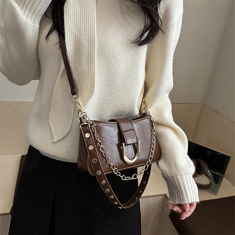 PU Chain Bag Small Square Bag Women's Bag European Solid Color Chain Bag Shoulder Armpit Bag Handbag