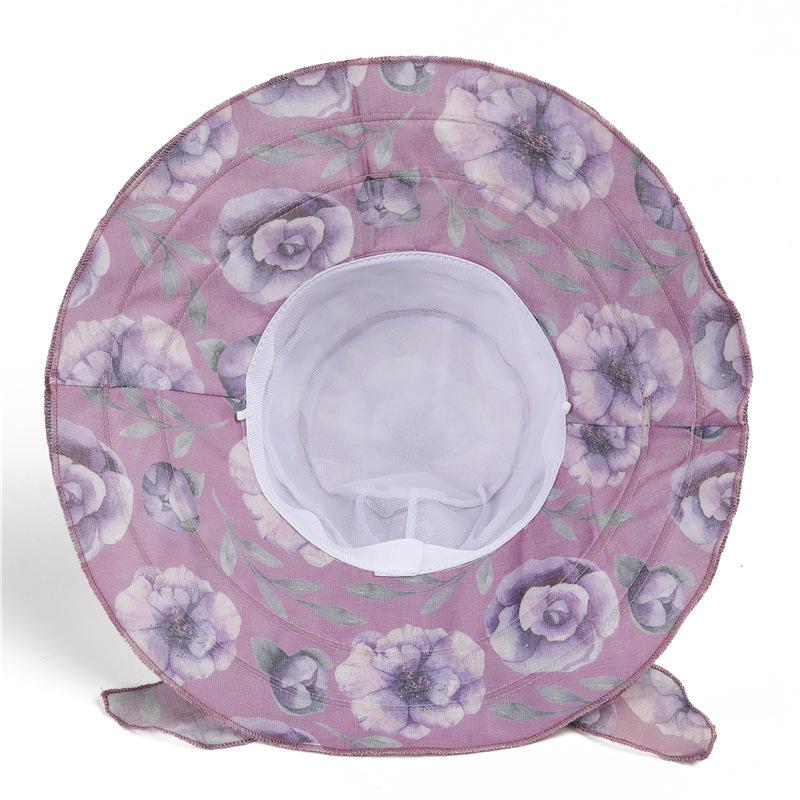 Summer Sun Hat Wide Brim Lightweight UV Protection Bucket Hat Elegant Floral Lace Breathable Outdoor Hats for Women