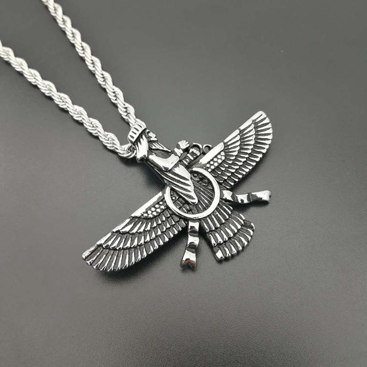 רב מכר אירופאי: שרשרת תליון גברים טרנדית היפ הופ פרסית פאראוהר אלוהות מכונפת