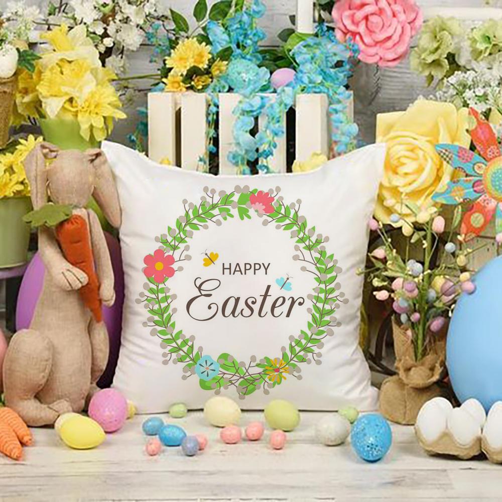 Happy Easter Flowers Polyester Cushion Cover Home Sofa Decor Living Room Bedroom Office Throw Pillow Cases Christian Easter Gift